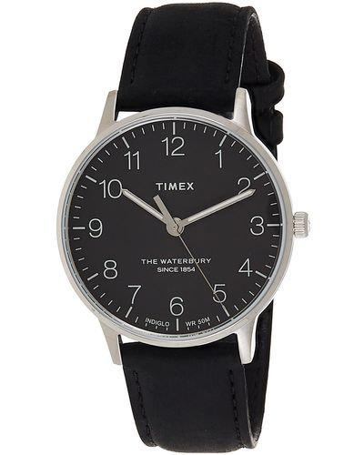 Timex 40 Mm Waterbury Classic Leather Strap Watch Silver/black/black One Size