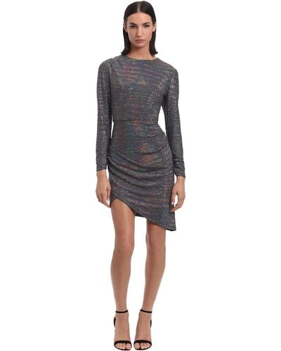 Donna Morgan Plus Size Long Sleeve Asymmetric Hem Mini Dress - Metallic