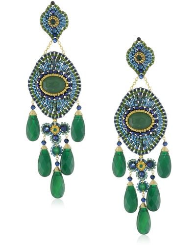 Miguel Ases Blue Gold Stone And Green Onyx 5-drop Earrings