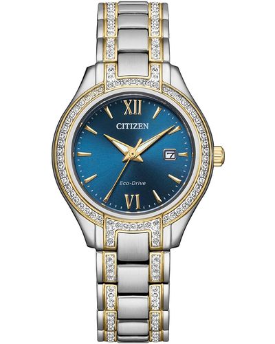 Citizen Ladies Classic Crystal Eco-drive Two Tone Gold Stainless Steel Watch - Metallic