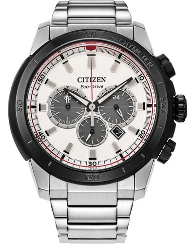 Citizen Eco-drive Brycen Chronograph Silver Stainless Steel Watch,white Dial - Metallic
