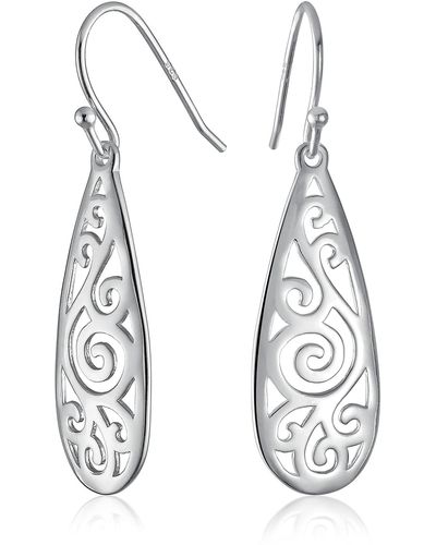 Amazon Essentials Sterling Silver Filigree Teardrop Earrings - Metallic