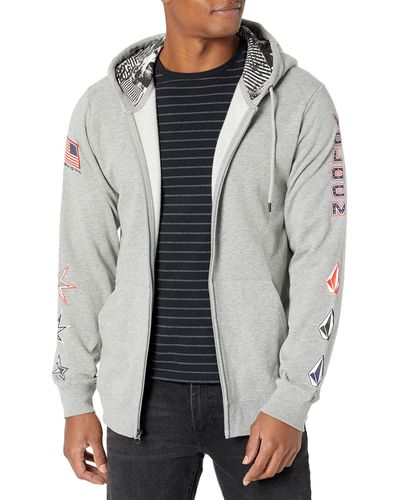 Volcom Iconic Stone Zip Hooded Fleece Sweatshirt - Gray