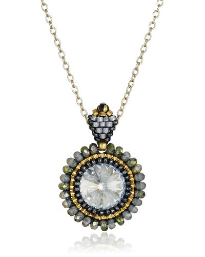 Miguel Ases Labradorite And Swarovski Crystal Pendant Necklace - Gray