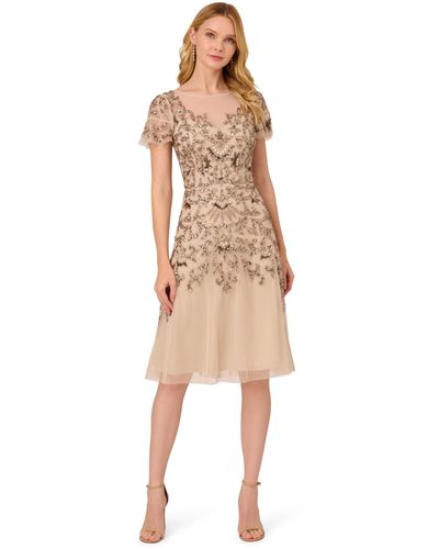 Adrianna Papell Beaded Lace Dress - Natural