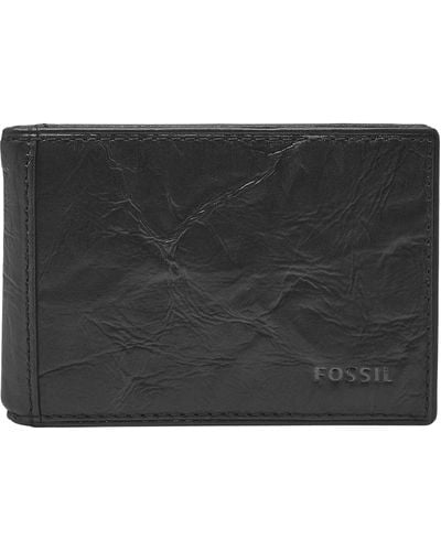 Fossil Neel Leather Slim Minimalist Money Clip Bifold Front Pocket Wallet - Black