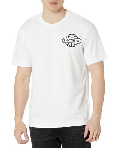 Lacoste Short Sleeve Globe Front And Back Graphic T-shirt - White