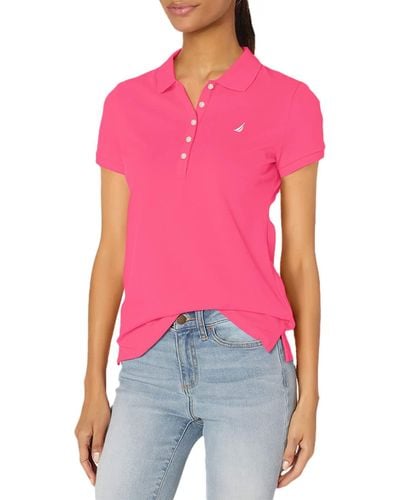 Nautica 5-button Short Sleeve Breathable 100% Cotton Polo Shirt - Pink