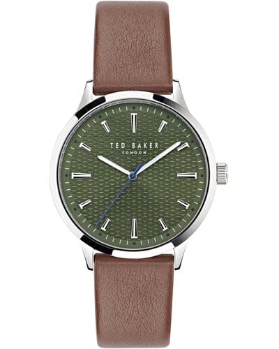 Ted Baker Cosmop Brown Eco Genuine Leather Strap Watch - Green