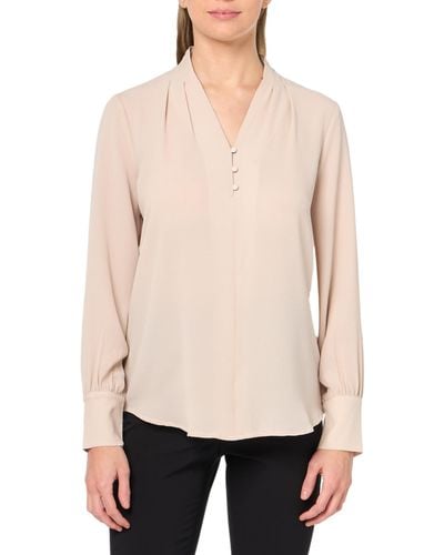 Adrianna Papell Solid Long Sleeve Blouse - Natural