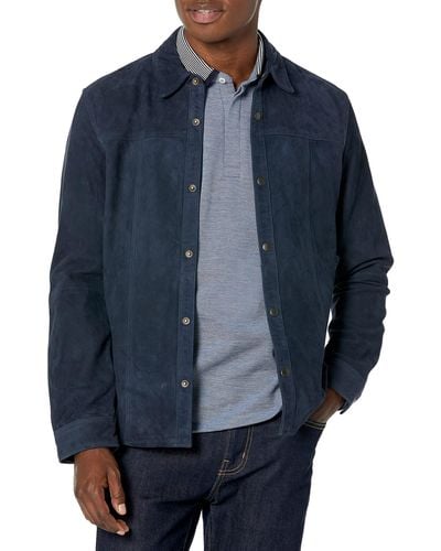 John Varvatos Wil Suede Shirt Jacket - Blue