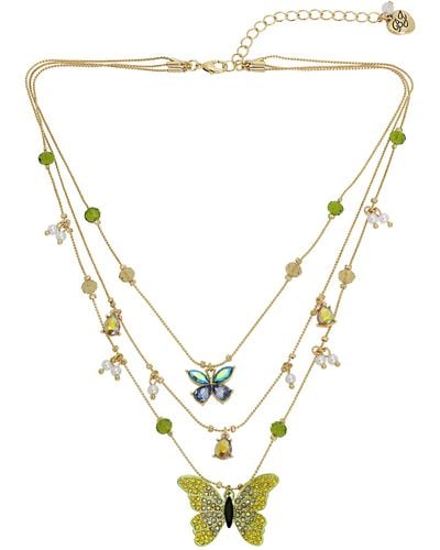 Betsey Johnson S Butterfly Layered Necklace - Metallic