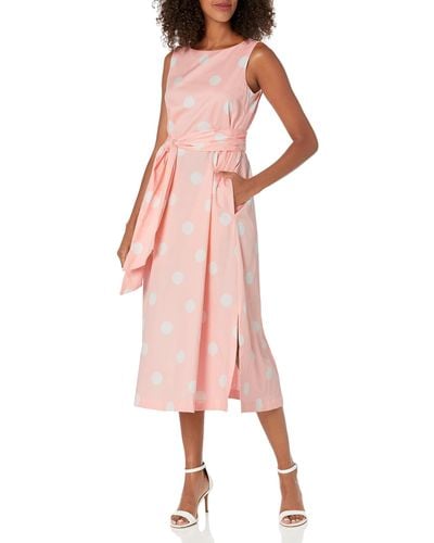 Anne Klein Cotton Midi Dress With Sash - Pink