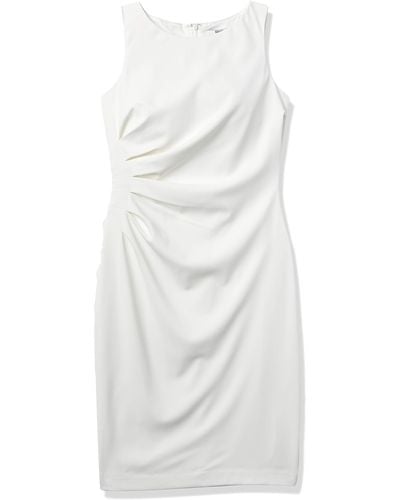 Badgley Mischka Sleeveless Asymetrical Ruched Sheath Dress - White