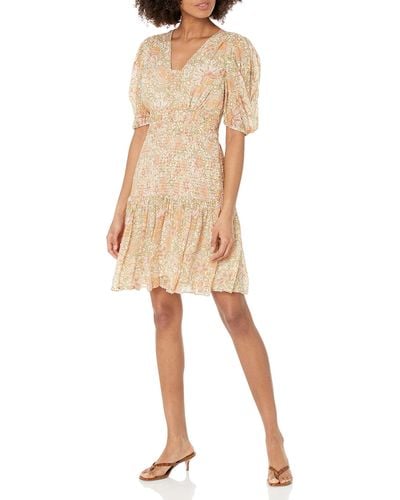 Shoshanna Aubrey Puff Sleeve Smocked Mini Dress - Natural