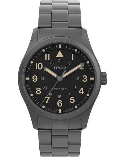 Timex Expedition North Field Post Mechanical 38mm Watch – Black Dial Stainless Steel Case With Black Stainless Steel