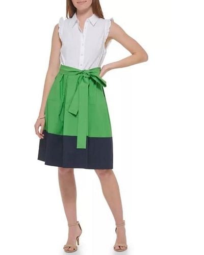Tommy Hilfiger Sleeveless Knee-length Fit And Flare Cotton - Green