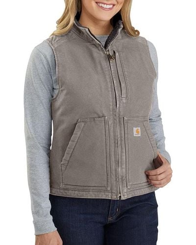 Carhartt Womensloose Fit Washed Duck Sherpa-lined Mock Vest - Gray