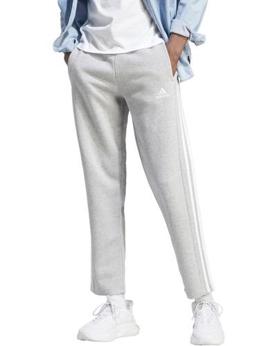 adidas Size Essentials Fleece Open Hem 3-stripes Pants - Gray