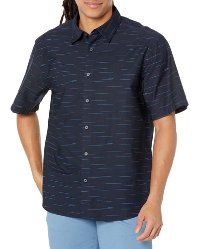 Calvin Klein Solid Pocket Button-down Short Sleeve Easy Shirt - Blue
