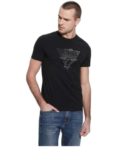 Guess Tshirt Logo Triangle texturé Jeans - Noir