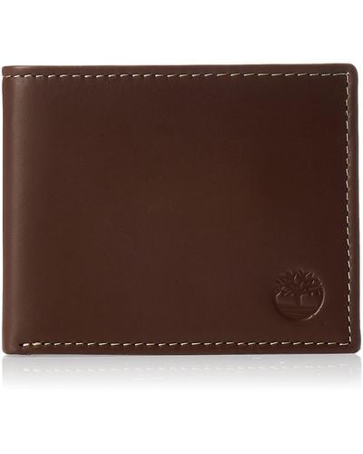 Timberland Mens Leather With Attached Flip Pocket Travel Accessory Bi Fold Wallet - Brown