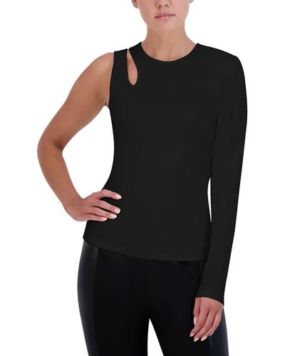 BCBGMAXAZRIA Fitted Top One Long Sleeve Crew Neck Shoulder Cut Out Shirt - Black