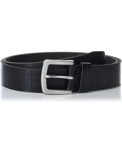 Lucky Brand Grid Tooled Embossed Leather Belt With Harness Buckle - Black