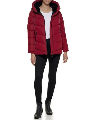 DKNY Soft Outerwear Puffer Comfortable Jacket - Red