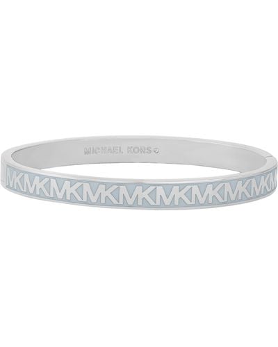 Michael Kors Mk Logo Blue And Silver-tone Brass Bangle Bracelet - White