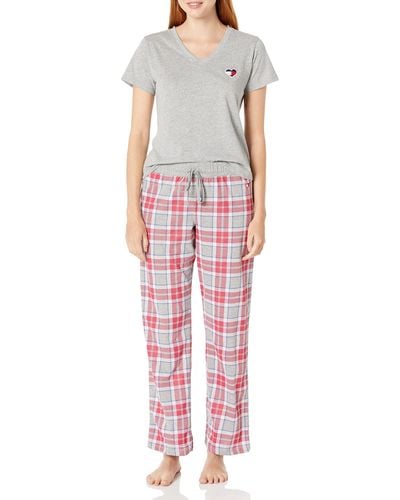 Tommy Hilfiger Womens Short Sleeve Printed Sleep Shirt Pajama Top - Red