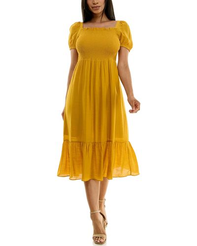 Nanette Lepore Carribean Texture Dress With Smock Chest And Blouson Sleeve - Yellow