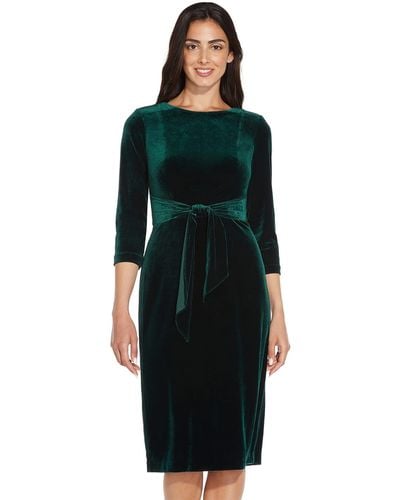Adrianna Papell Velvet Tie Front Dress - Green