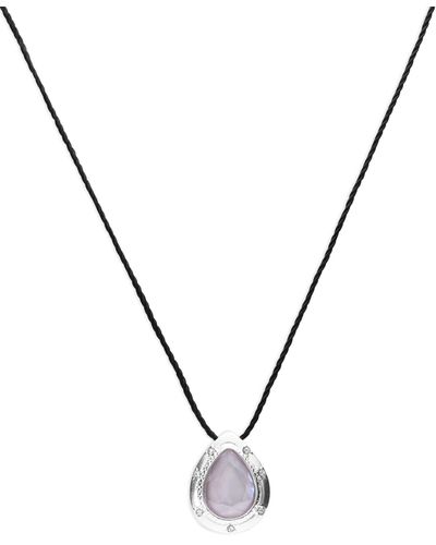 Lucky Brand Lavender Stone Leather Cord Pendant Necklace,silver,one Size - Metallic
