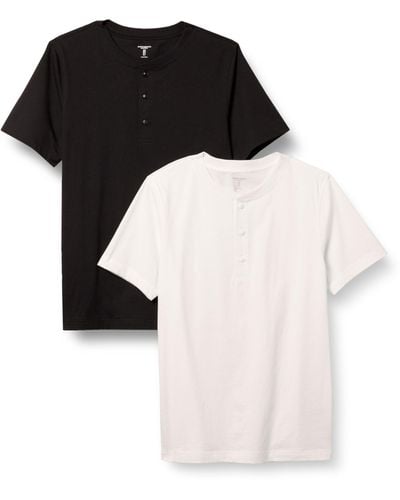 Amazon Essentials Kurzärmliges Jersey-Henleyshirt mit schlanker Passform - Schwarz
