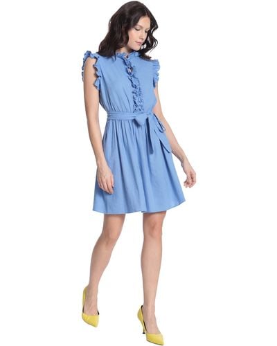 Donna Morgan Ruffle Detail Waist Tie Mini Dress - Blue