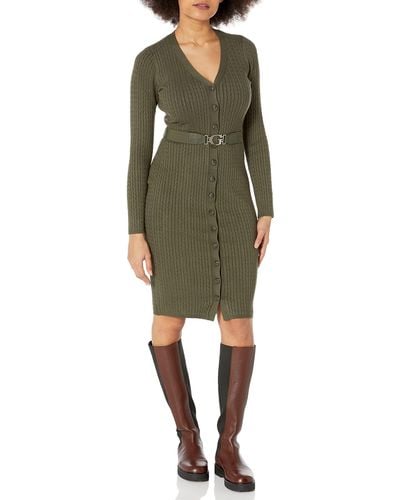 Guess Essential Long Sleeve Lena Belted Cardigan Dress - Green