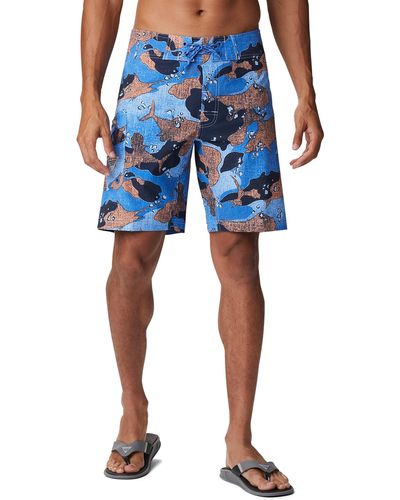 Columbia Pfg Offshore Ii Board Shorts,stain Repellent,quick Drying,vivid Blue Gamefish Camo,40