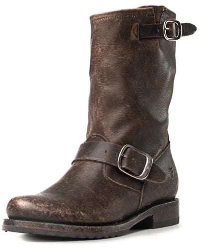 Frye Veronica Short Boots For Made From Full-grain Leather With Antique Metal Hardware - Black