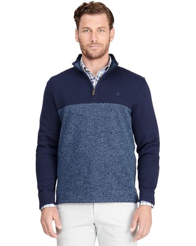 Izod Advantage Performance Quarter Zip Sweater Fleece Solid Pullover - Blue