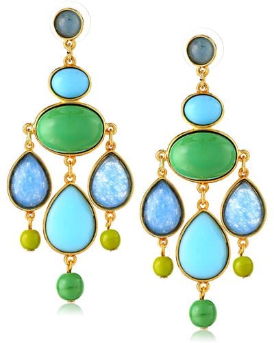 Ben-Amun 25k Gold-plated Green And Blue Glass Stone Chandelier Drop Earrings
