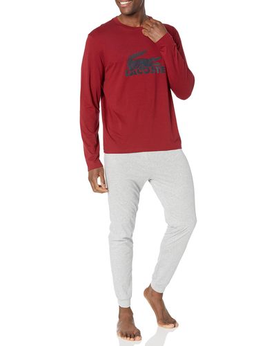 Lacoste Underwear Long Sleeve Graphic Croc Pajama Set - Red