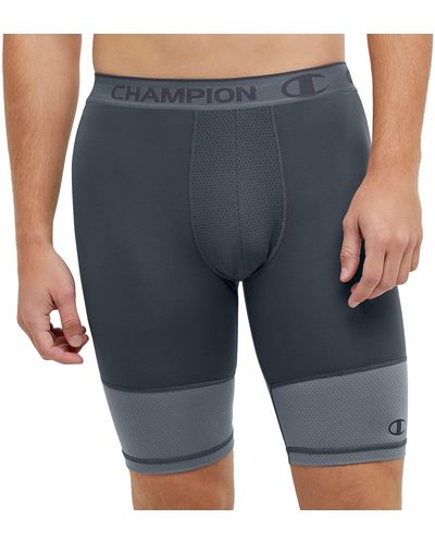 Champion , Compression Shorts With Total Support Pouch, Moisture Wicking, 6" & 9", Stealth/stormy Night C Logo, X-large - Blue
