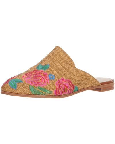 Kenneth Cole Roxanne Floral Embroidered Mules - Natural