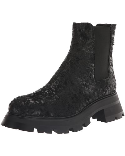 DKNY Leather Texture Printed Lug-sole Boot Fashion - Black