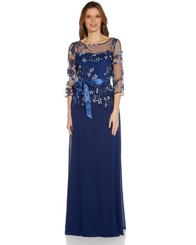 Adrianna Papell 3d Embroidery And Chiffon Gown - Blue