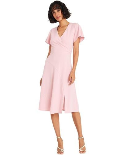 Maggy London S Faux Wrap V-neck Flutter Sleeves Cocktail For | Wedding Guest Dresses - Pink
