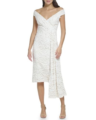 Eliza J Petite Short Sleeve V Neck Lace Sheath Dress - White