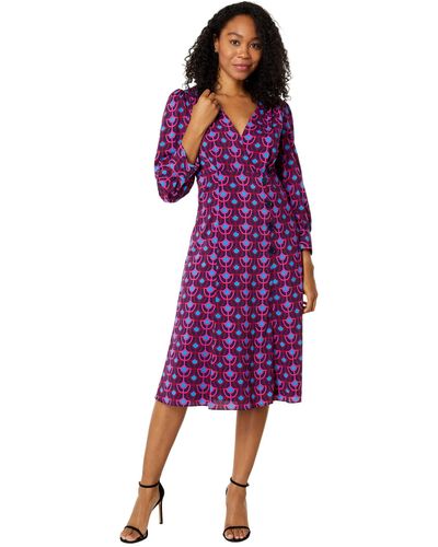 Maggy London Long Sleeve V-neck Fit And Flare Midi Dress - Purple