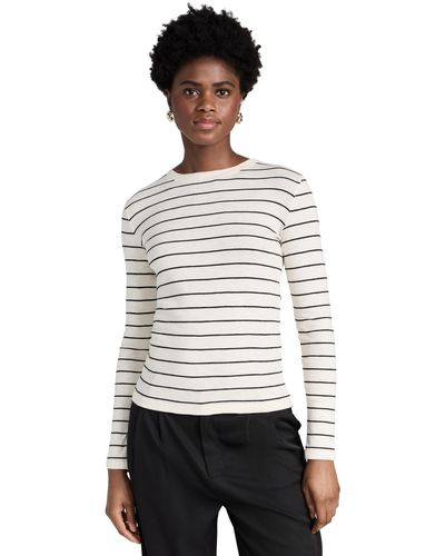 Vince Striped Long Sleeve Crew Tee - White